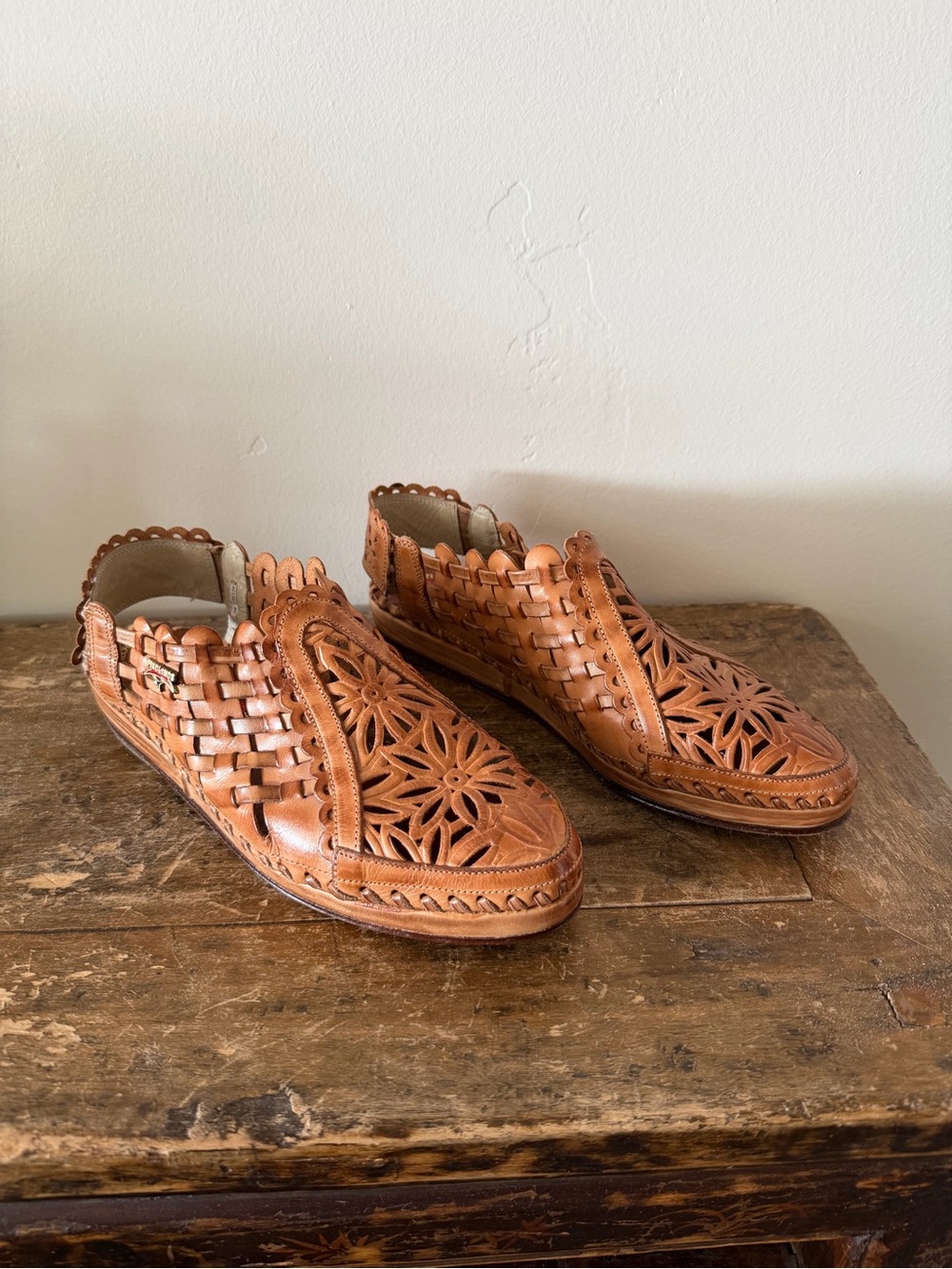 Pikinos Tan Leather Woven Cutout Slip-On Loafers Size 39